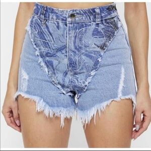 Maniere De Voir Distressed Marble High Waist
Denim Shorts